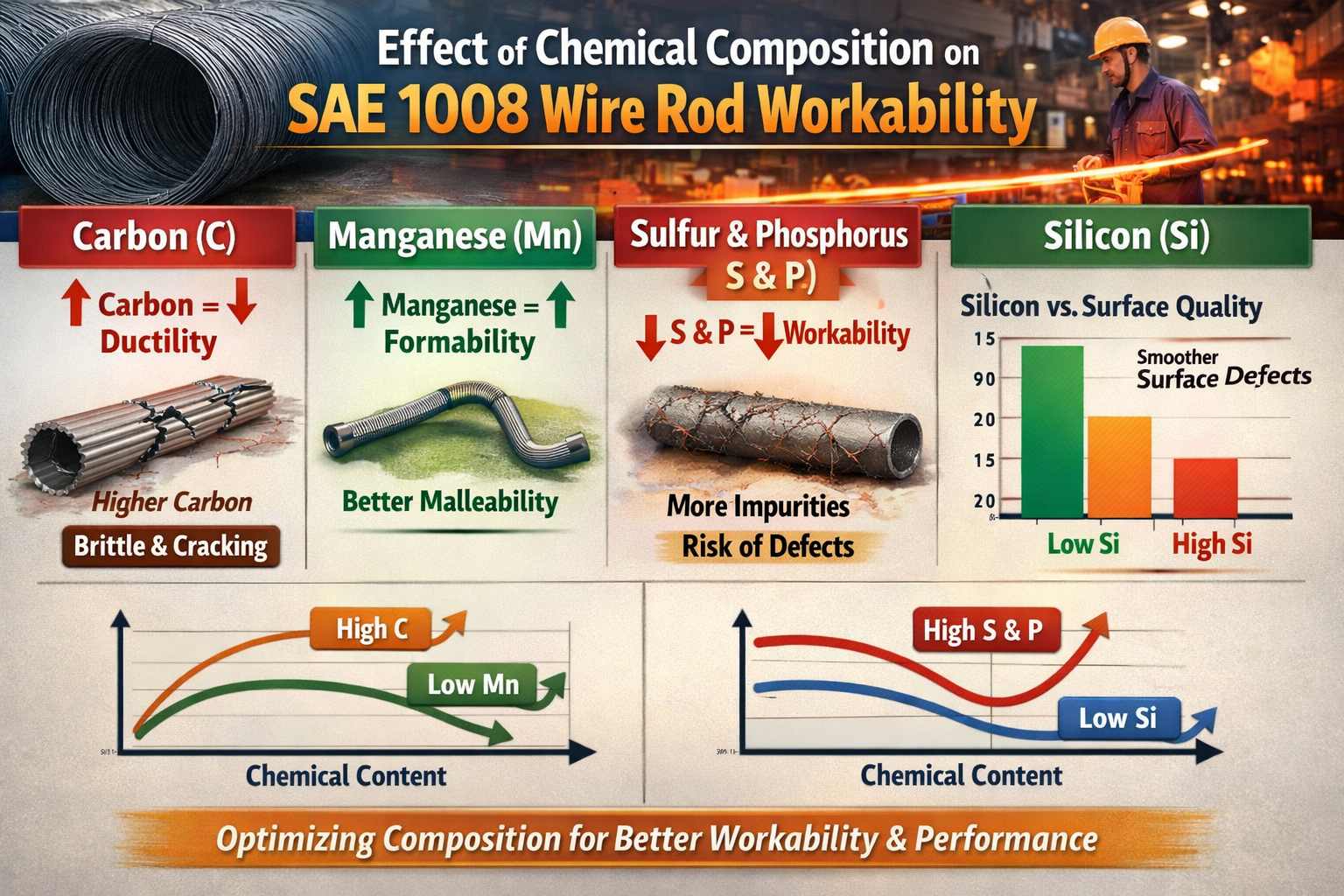 Effect of Chemical Composition on SAE 1008 Wire Rod Workability